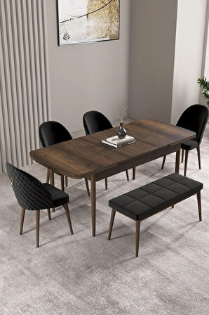 Milas Barok Desen 80x132 MDF Açılabilir Yemek Masası Takımı 4 Sandalye, 1 Bench