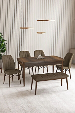 Vien Barok Desen 80 X 132 Açılabilir MDF Mutfak Masası 4 Sandalye, 1 Bench