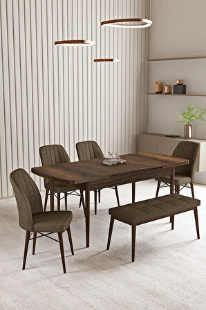 Vien Barok Desen 80 X 132 Açılabilir MDF Mutfak Masası 4 Sandalye, 1 Bench