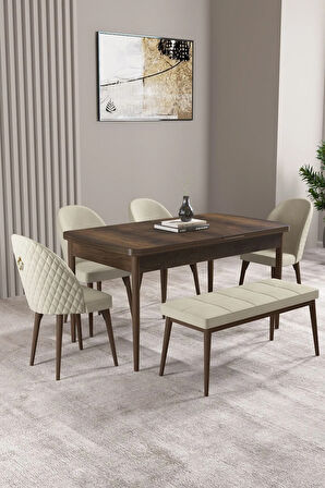 Vien Beyaz 80 X 132 Açılabilir MDF Mutfak Masası 4 Sandalye, 1 Bench
