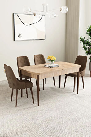 Ashira MDF Meşe Desen Açılabilir 80x132 Cm 4 Sandalyeli Mutfak Masası Takımı