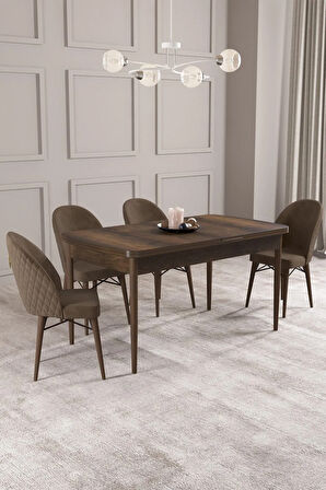 Calvin Barok Desen 80x132 MDF Açılabilir Mutfak Masası Takımı 4  Sandalye