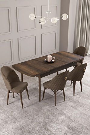 Calvin Barok Desen 80x132 MDF Açılabilir Mutfak Masası Takımı 4  Sandalye