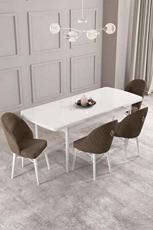 Calvin Beyaz 80x132 MDF Açılabilir Mutfak Masası Takımı 4  Sandalye