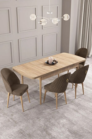 Calvin Meşe Desen 80x132 MDF Açılabilir Mutfak Masası Takımı 4  Sandalye
