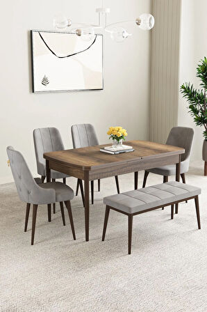 Daisy MDF Barok Desen Açılabilir 80x132 Cm 4 Sandalyeli Mutfak Masası Takımı