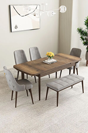 Daisy MDF Barok Desen Açılabilir 80x132 Cm 4 Sandalyeli Mutfak Masası Takımı