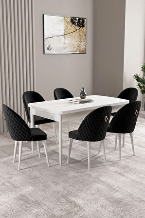 Daisy MDF Beyaz Mermer Desen Açılabilir 80x132 Cm 4 Sandalyeli Mutfak Masası Takımı