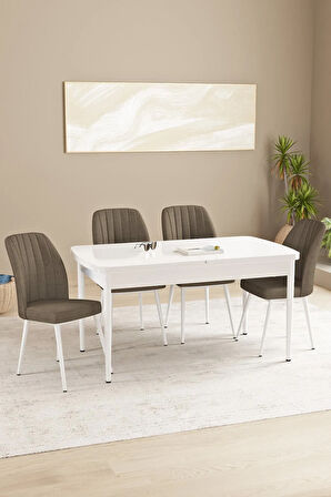 Daisy MDF Beyaz Açılabilir 80x132 Cm 4 Sandalyeli Mutfak Masası Takımı
