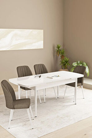 Daisy MDF Beyaz Açılabilir 80x132 Cm 4 Sandalyeli Mutfak Masası Takımı