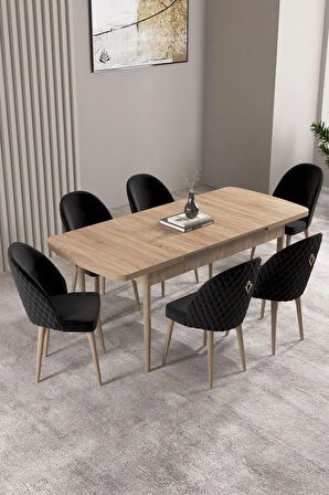 Daisy MDF Siyah Mermer Desen Açılabilir 80x132 Cm 4 Sandalyeli Mutfak Masası Takımı
