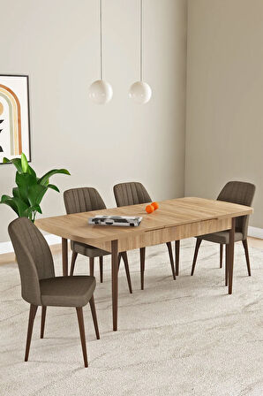 Elis Meşe Desen 80x132 Açılabilir Masa Takımı 4  Sandalye