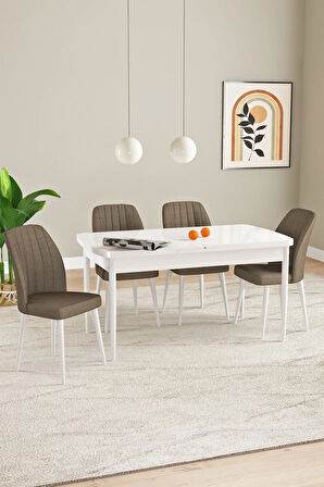 Elis Beyaz 80x132 Açılabilir Yemek Odası Takımı 4  Sandalye