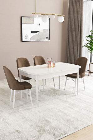 Fonza Beyaz 80x132 MDF Açılabilir Mutfak Masası Takımı 4  Sandalye