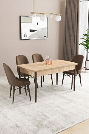 Fonza Meşe Desen 80x132 MDF Açılabilir Mutfak Masası Takımı 4  Sandalye