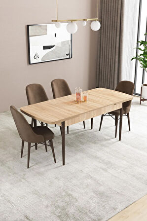 Fonza Meşe Desen 80x132 MDF Açılabilir Mutfak Masası Takımı 4  Sandalye