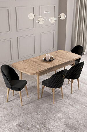 Floryn MDF Meşe Desen Açılabilir 80x132 Cm 4 Sandalyeli Mutfak Masası Takımı