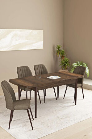 Floryn Barok Desen 80 X 132 Açılabilir MDF Mutfak Masa Takımı 4 Sandalye