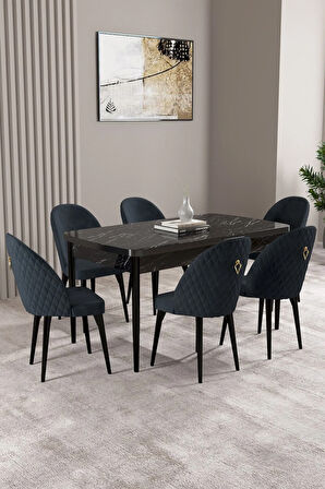 Floryn Beyaz Mermer Desen 80 X 132 Açılabilir MDF Mutfak Masa Takımı 4 Sandalye