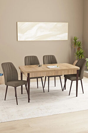 Floryn Meşe Desen 80 X 132 Açılabilir MDF Mutfak Masa Takımı 4 Sandalye