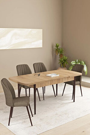 Floryn Meşe Desen 80 X 132 Açılabilir MDF Mutfak Masa Takımı 4 Sandalye