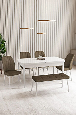 Ikon Barok Desen 80x132 MDF Açılabilir Mutfak Masası Takımı 4  Sandalye