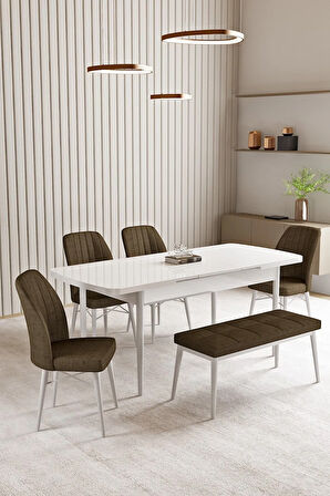 Ikon Barok Desen 80x132 MDF Açılabilir Mutfak Masası Takımı 4  Sandalye