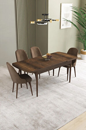 Ikon Barok Desen 80x132 MDF Açılabilir Yemek Masası Takımı 4  Sandalye