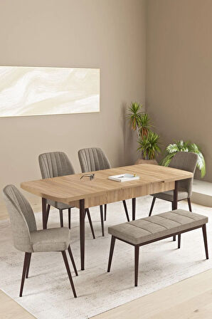 Ikon Beyaz 80x132 MDF Açılabilir Yemek Masası Takımı 4  Sandalye