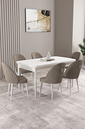 Jusie Beyaz Mermer Desen 80x132 Açılabilir Yemek Odası Takımı 4  Sandalye