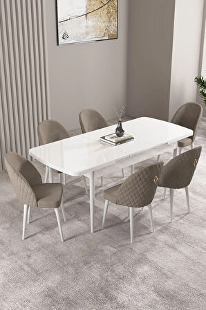 Jusie Beyaz Mermer Desen 80x132 Açılabilir Yemek Odası Takımı 4  Sandalye