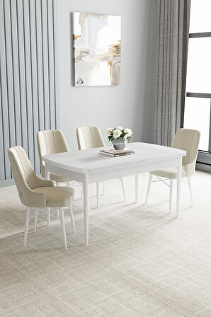 Jusie Beyaz 80x132 Açılabilir Yemek Odası Takımı 4  Sandalye