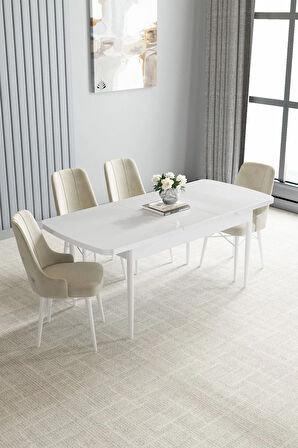 Jusie Beyaz 80x132 Açılabilir Yemek Odası Takımı 4  Sandalye