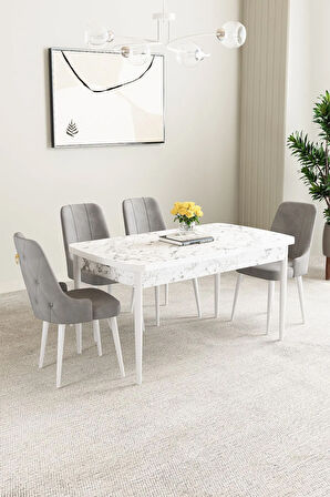 Jusie Barok Desen 80x132 Açılabilir Yemek Odası Takımı 4  Sandalye