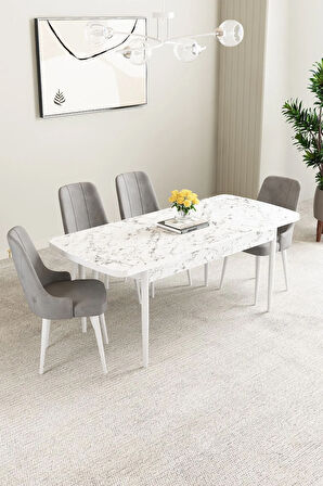 Jusie Barok Desen 80x132 Açılabilir Yemek Odası Takımı 4  Sandalye
