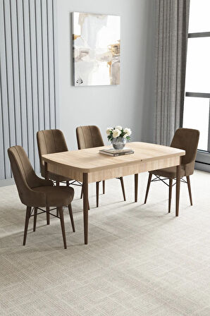 Arvela Meşe Desen 80x132 Açılabilir Yemek Odası Takımı 4  Sandalye