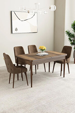 Mabel Barok Desen 80x132 MDF Açılabilir Mutfak Masası Takımı 4  Sandalye