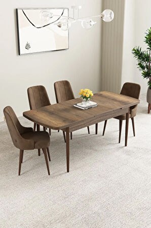 Mabel Barok Desen 80x132 MDF Açılabilir Mutfak Masası Takımı 4  Sandalye
