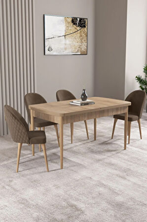 Milas Meşe Desen 80x132 MDF Açılabilir Mutfak Masası Takımı 4  Sandalye