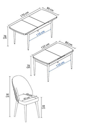 Milas Meşe Desen 80x132 MDF Açılabilir Mutfak Masası Takımı 4  Sandalye
