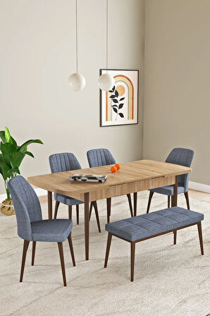 Lara Beyaz Mermer Desen 80 X 132 Açılabilir MDF Mutfak Masası 4  Sandalye