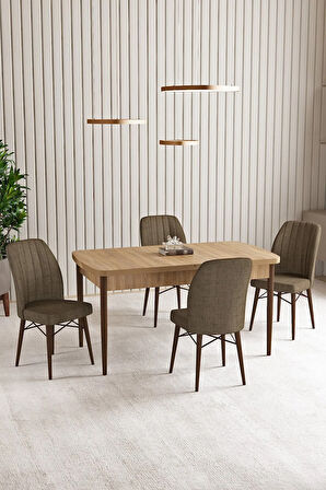 Lara Meşe Desen 80 X 132 Açılabilir MDF Mutfak Masası 4  Sandalye