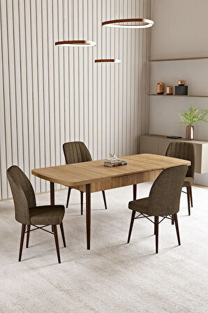 Lara Meşe Desen 80 X 132 Açılabilir MDF Mutfak Masası 4  Sandalye