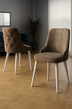 Esa 4 Adet Babyface Kumaş, Beyaz Metal Ayaklı, Mutfak ve Yemek Odası Sandalyesi