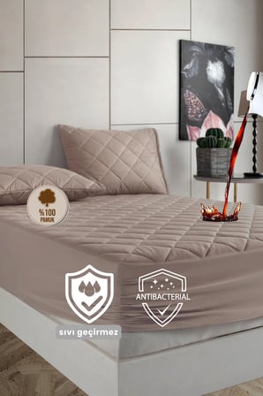 Pamukkale Renkli Alez Kahverengi %100 Pamuk Kapitone Sıvı Geçirmez Alez Çarşaf Fitted
