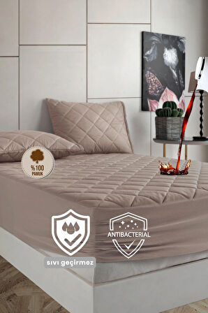 Pamukkale Renkli Alez Kahverengi %100 Pamuk Kapitone Sıvı Geçirmez Alez Çarşaf Fitted
