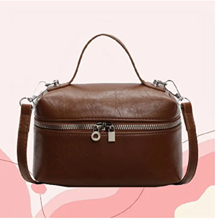  Kahverengi Önden Fermuarlı Çanta