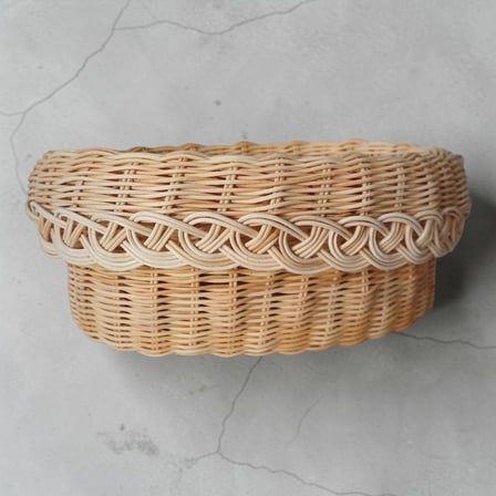 HandanRattan Ahşap Tabanlı El Örgüsü Rattan Düzenleyici Sepet - Oval Dekoratif Organizer