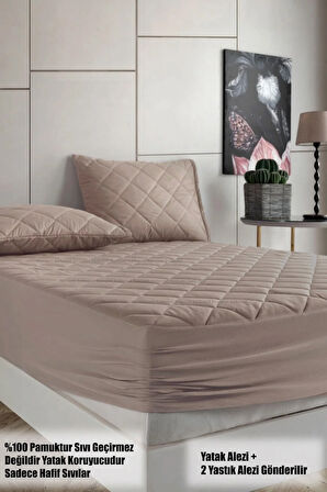 Pamukkale Renkli Alez SET Kahverengi %100 Pamuk Kapitone Yatak Koruyucu Alez Ve Yastık Koruyucu