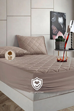 Pamukkale Alez SET Kahverengi % 100 Pamuk Kapitone Sıvı Geçirmez Alez Ve Yastık Koruyucu